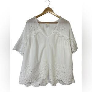 H&M White Eyelet Bell Sleeve Top Size 14